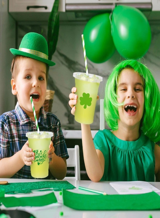 JarThenaAMCS أكواب بلاستيكية للاستخدام مرة واحدة من JarThenaAMCS، 50 قطعة، مع أغطية وماصات، سعة 12 أونصة، بتصميم زهرة البرسيم المحظوظة، أكواب مشروبات خضراء بنقشة نبات النفل، مثالية للاحتفالات الأيرلندية وحفلات الزفاف وأعياد الميلاد. - Image 5